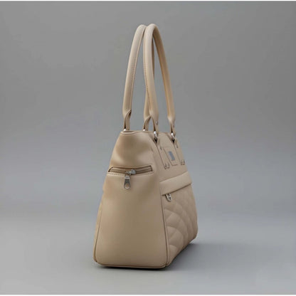 Women's PU Leather Solid Shoulder Zipper Handbag (Beige) - POPNOVA