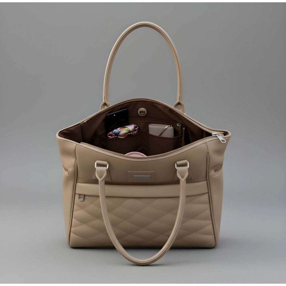 Women's PU Leather Solid Shoulder Zipper Handbag (Beige) - POPNOVA