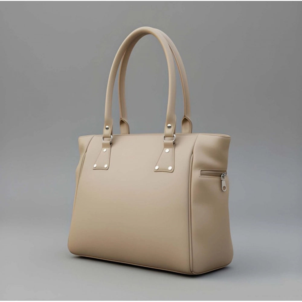 Women's PU Leather Solid Shoulder Zipper Handbag (Beige) - POPNOVA