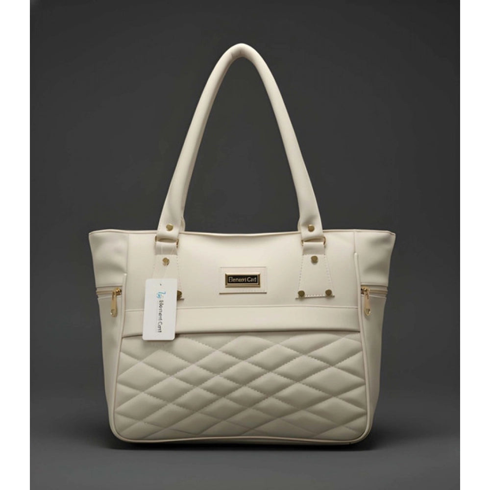 Women's PU Leather Solid Shoulder Zipper Handbag (Cream) - POPNOVA