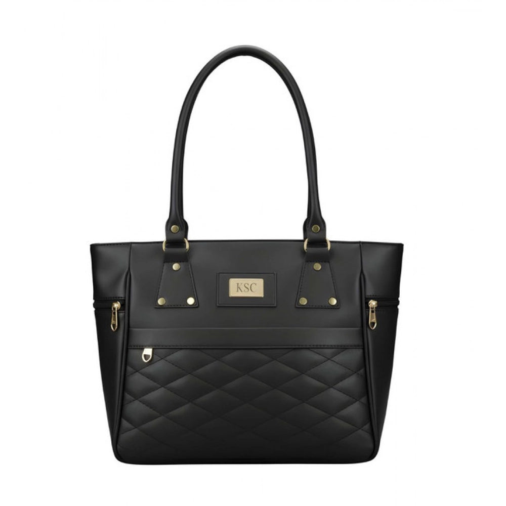 Women's PU Leather Solid Shoulder Zipper Handbag (Black) - POPNOVA