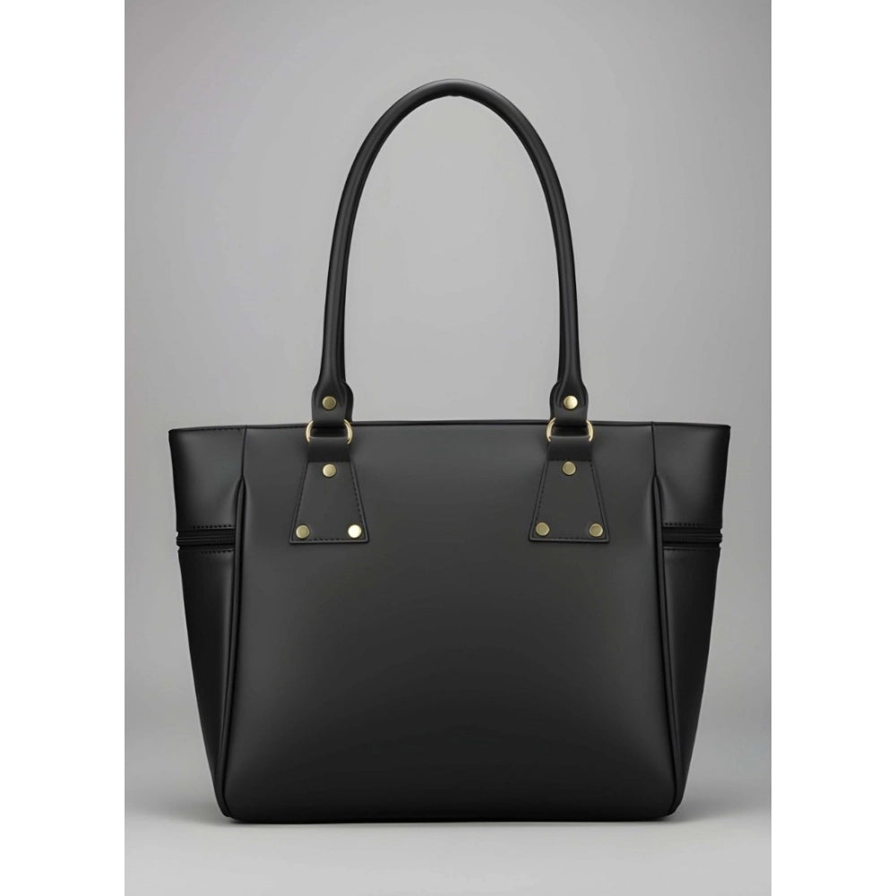 Women's PU Leather Solid Shoulder Zipper Handbag (Black) - POPNOVA
