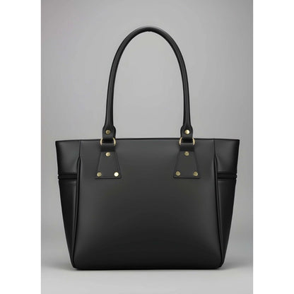 Women's PU Leather Solid Shoulder Zipper Handbag (Black) - POPNOVA