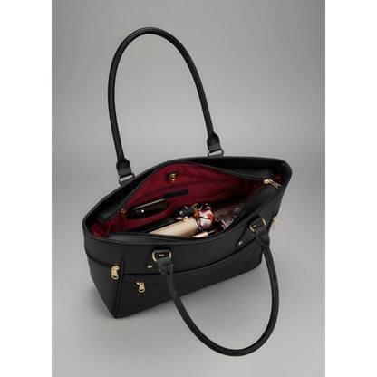 Women's PU Leather Solid Shoulder Zipper Handbag (Black) - POPNOVA