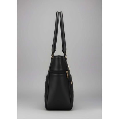 Women's PU Leather Solid Shoulder Zipper Handbag (Black) - POPNOVA