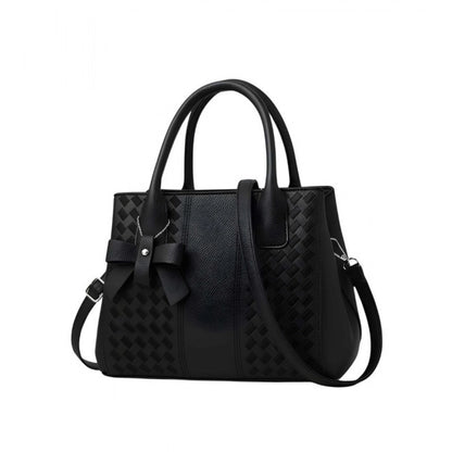 Women's PU Leather Solid Shoulder Zipper Handbag (Black) - POPNOVA