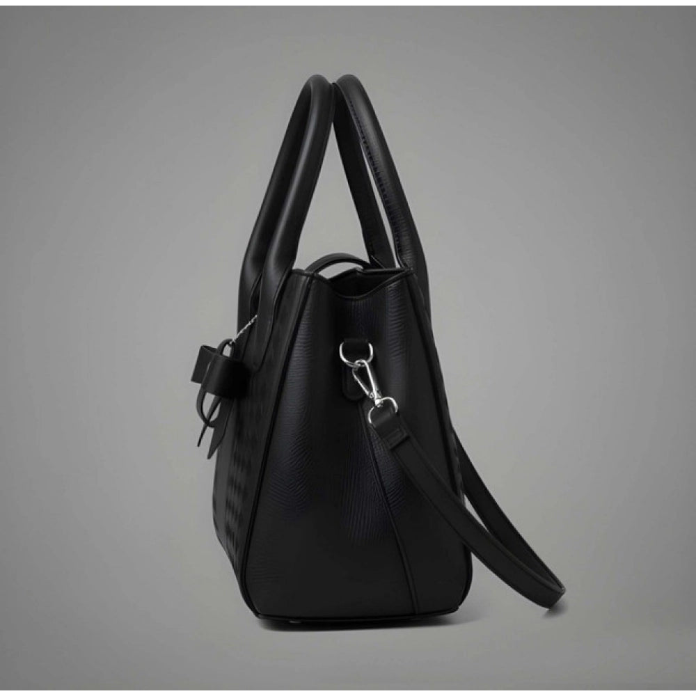 Women's PU Leather Solid Shoulder Zipper Handbag (Black) - POPNOVA