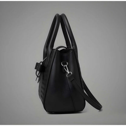 Women's PU Leather Solid Shoulder Zipper Handbag (Black) - POPNOVA