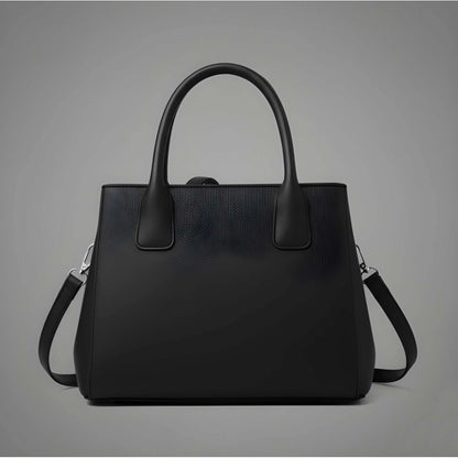 Women's PU Leather Solid Shoulder Zipper Handbag (Black) - POPNOVA