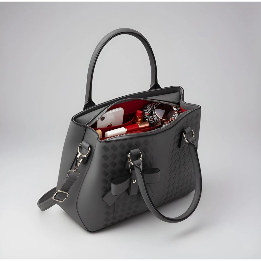 Women's PU Leather Solid Shoulder Zipper Handbag (Grey) - POPNOVA
