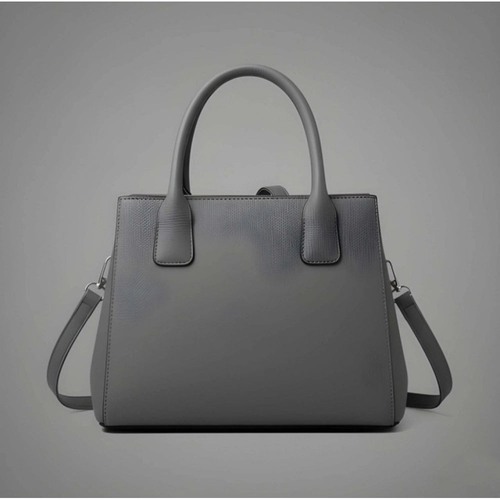 Women's PU Leather Solid Shoulder Zipper Handbag (Grey) - POPNOVA