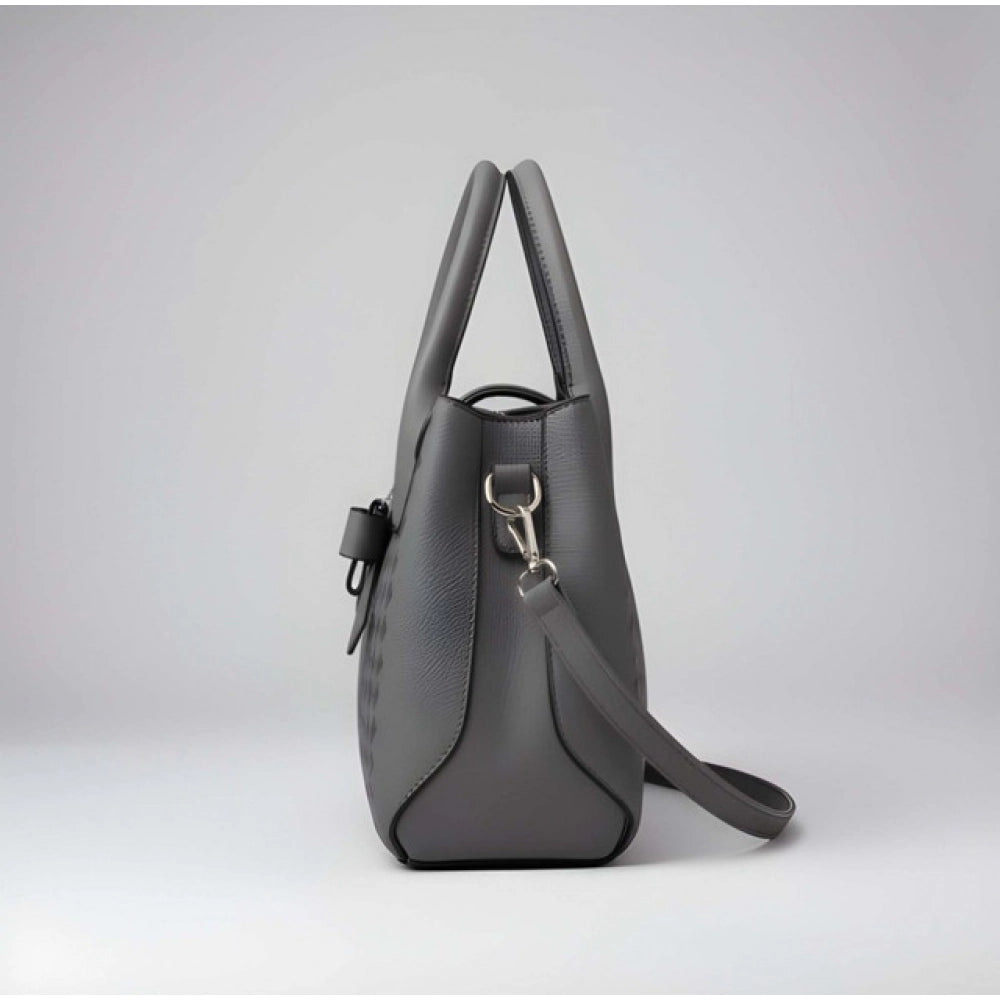 Women's PU Leather Solid Shoulder Zipper Handbag (Grey) - POPNOVA