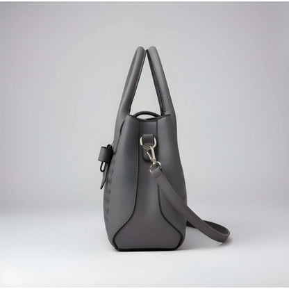 Women's PU Leather Solid Shoulder Zipper Handbag (Grey) - POPNOVA