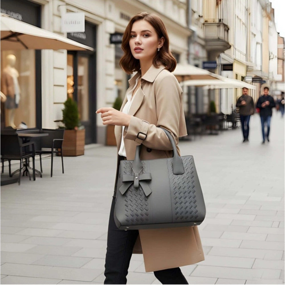 Women's PU Leather Solid Shoulder Zipper Handbag (Grey) - POPNOVA