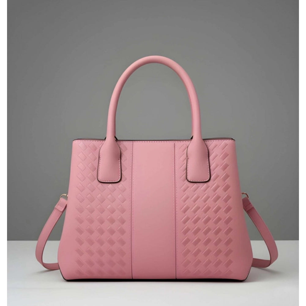 Women's PU Leather Solid Shoulder Zipper Handbag (Pink) - POPNOVA