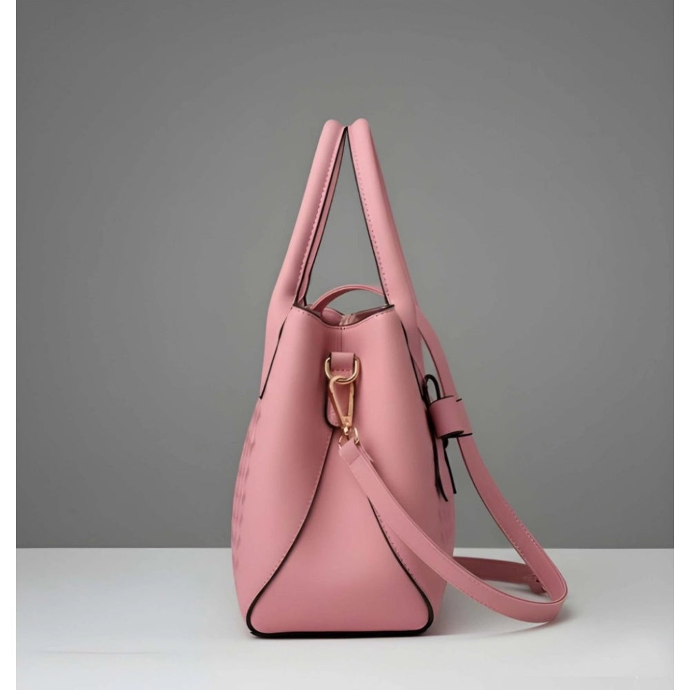 Women's PU Leather Solid Shoulder Zipper Handbag (Pink) - POPNOVA