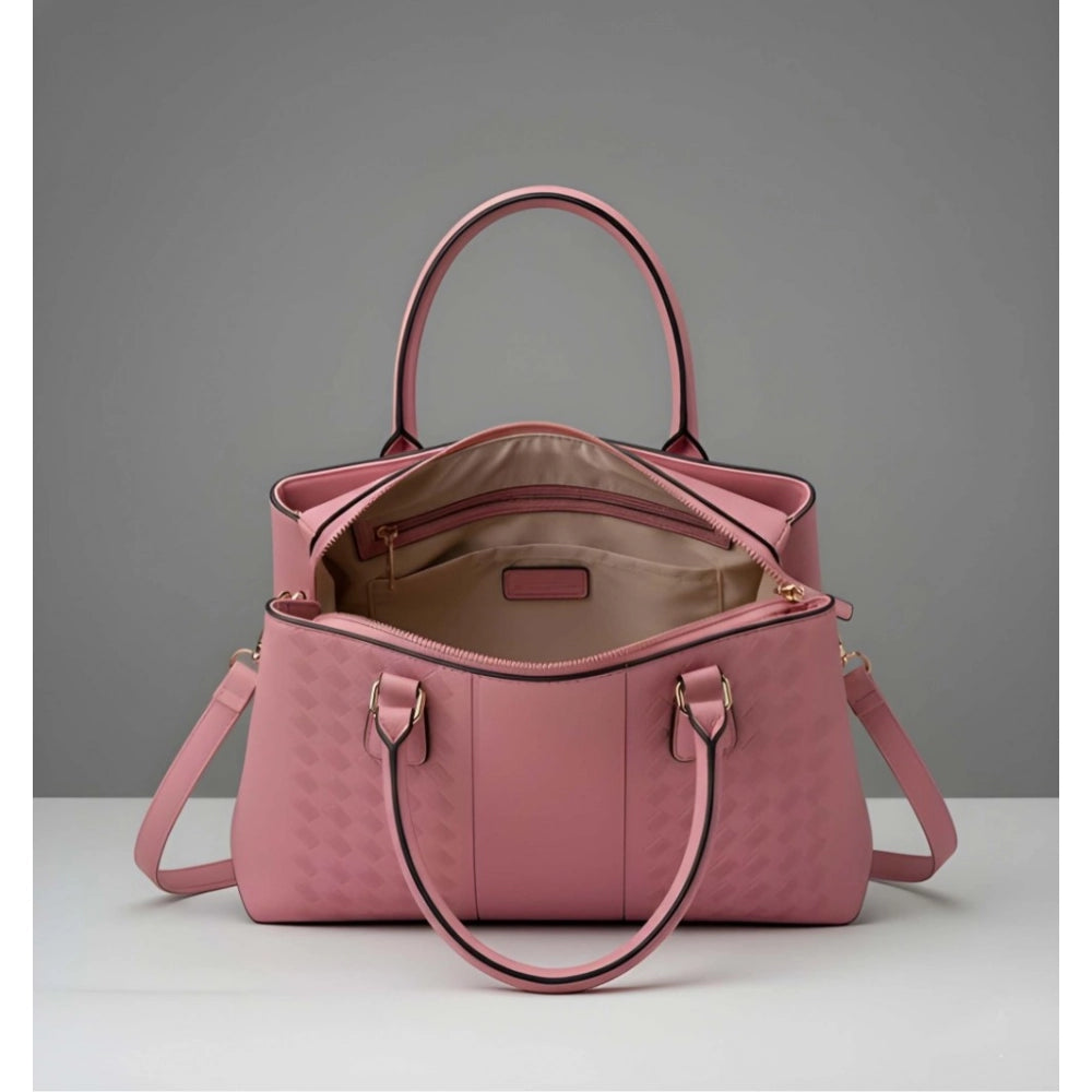 Women's PU Leather Solid Shoulder Zipper Handbag (Pink) - POPNOVA