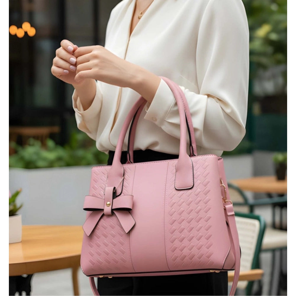 Women's PU Leather Solid Shoulder Zipper Handbag (Pink) - POPNOVA