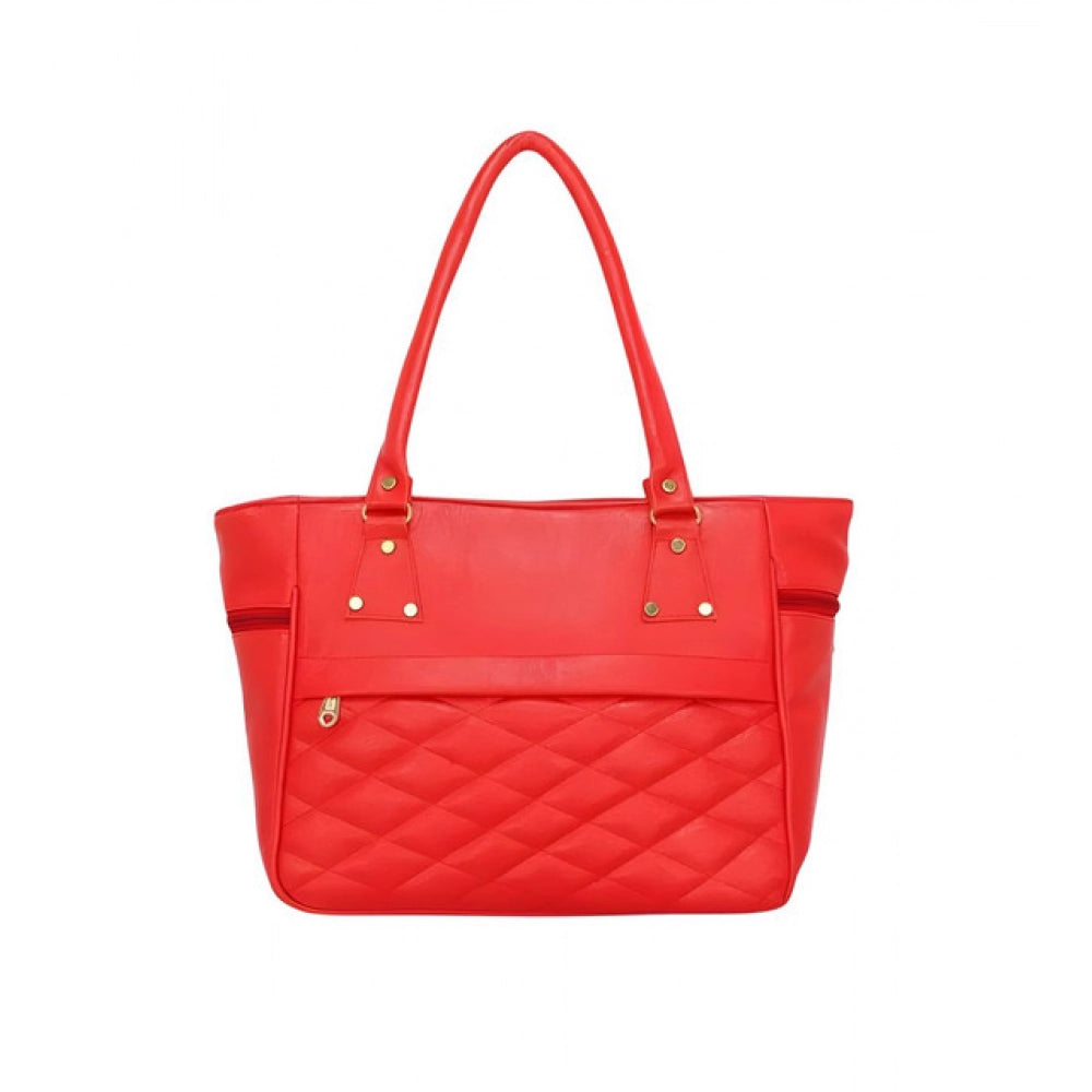 Women's PU Leather Solid Shoulder Zipper Handbag (Red) - POPNOVA