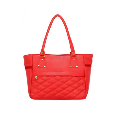 Women's PU Leather Solid Shoulder Zipper Handbag (Red) - POPNOVA