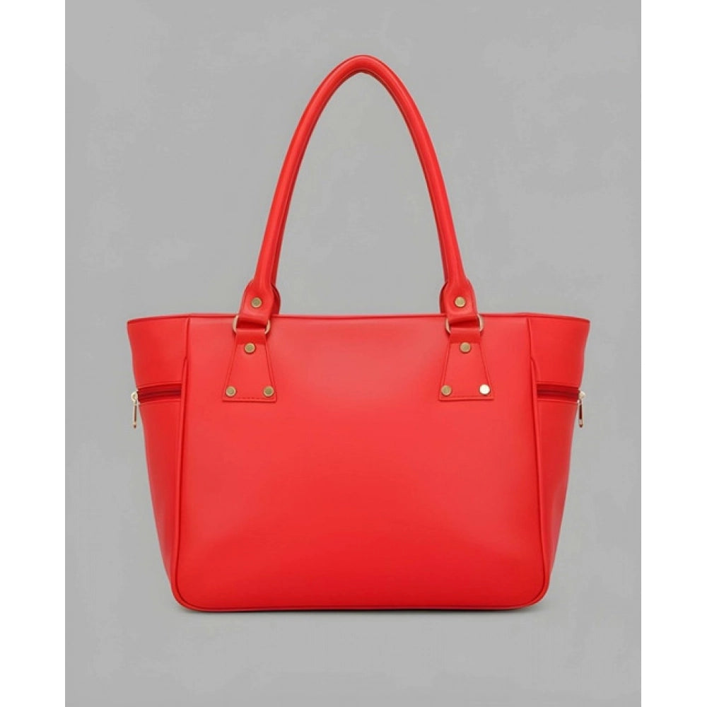 Women's PU Leather Solid Shoulder Zipper Handbag (Red) - POPNOVA
