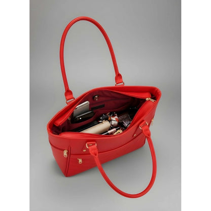 Women's PU Leather Solid Shoulder Zipper Handbag (Red) - POPNOVA