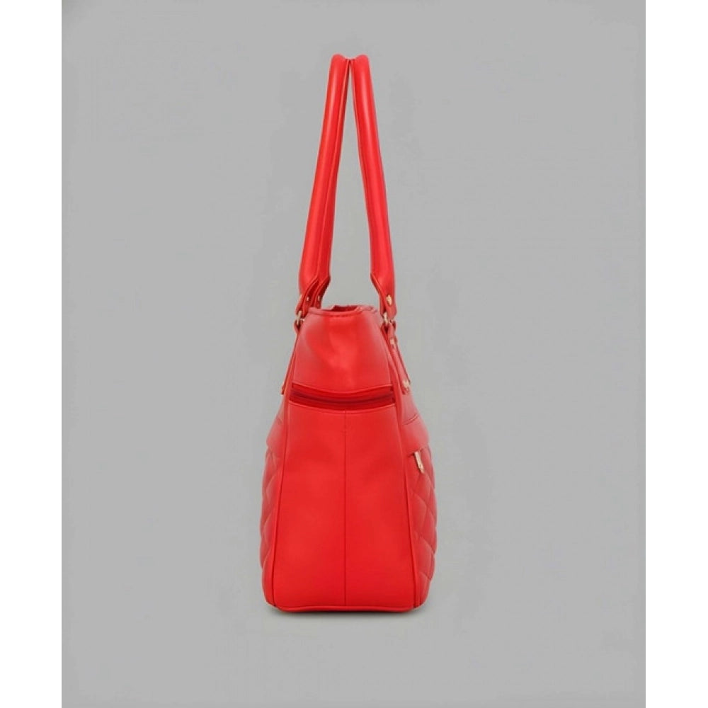 Women's PU Leather Solid Shoulder Zipper Handbag (Red) - POPNOVA