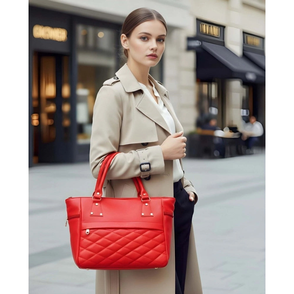 Women's PU Leather Solid Shoulder Zipper Handbag (Red) - POPNOVA
