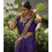 Women's Banarasi Silk Printed Saree With Unstitched Blouse 5.5 Mtr (Purple)