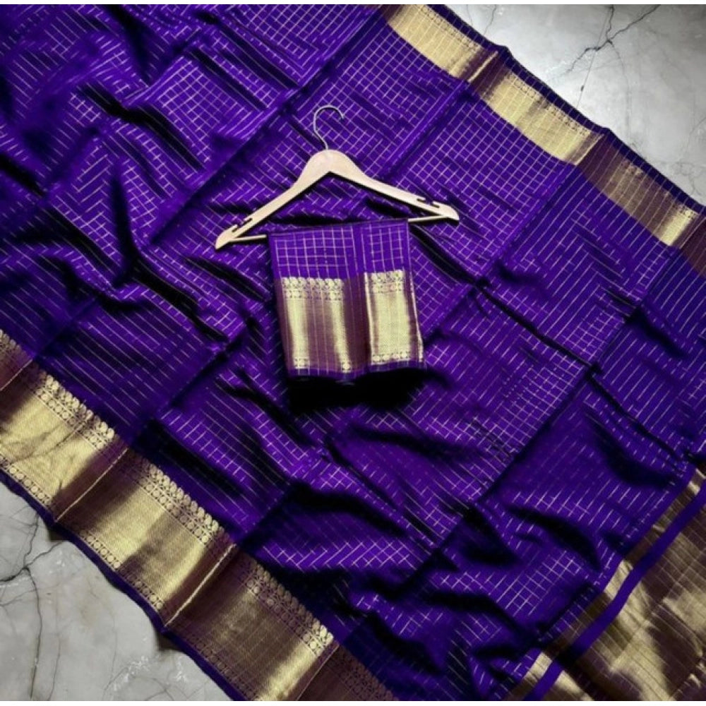 Women's Banarasi Silk Printed Saree With Unstitched Blouse 5.5 Mtr (Purple)