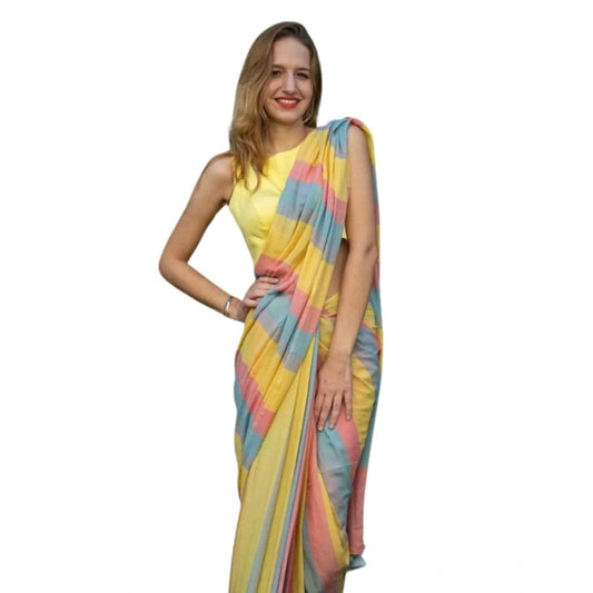 Women's Linen Printed Saree With Unstitched Blouse 5.5m (Multicolor)