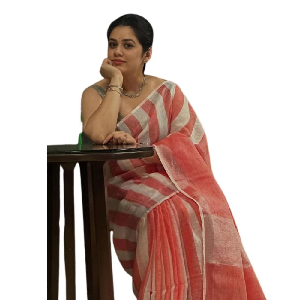 Women's Linen Printed Saree With Unstitched Blouse 5.5 Mtr (Multicolor)
