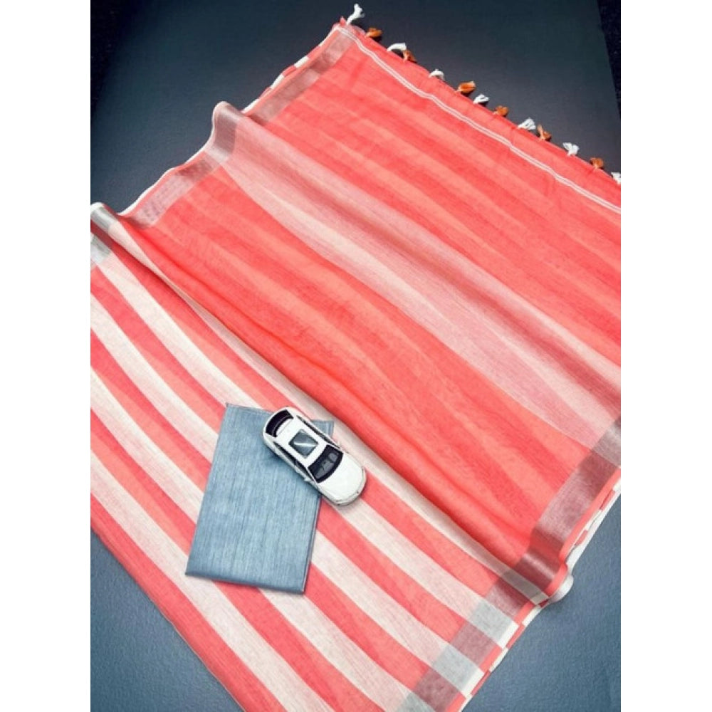 Women's Linen Printed Saree With Unstitched Blouse 5.5 Mtr (Multicolor)