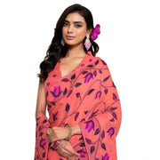 Women's Georgette Printed Saree With Unstitched Blouse 5.5 Mtr (Peach)