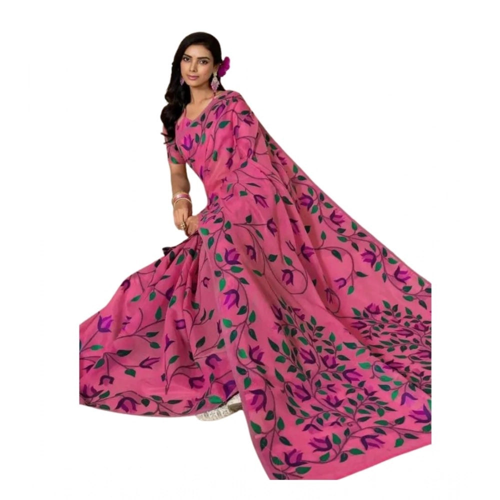 Women's Georgette Printed Saree With Unstitched Blouse 5.5 Mtr (Pink)