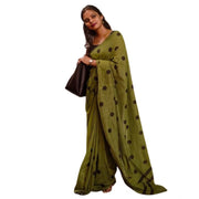 Women's Linen Printed Saree With Unstitched Blouse 5.5 Mtr (Green)