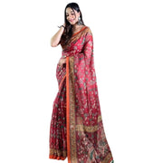 Women's Linen Printed Saree With Unstitched Blouse 5.5 Mtr (Red)