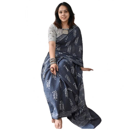 Women's Linen Printed Saree With Unstitched Blouse 5.5Mtr | POPNOVA