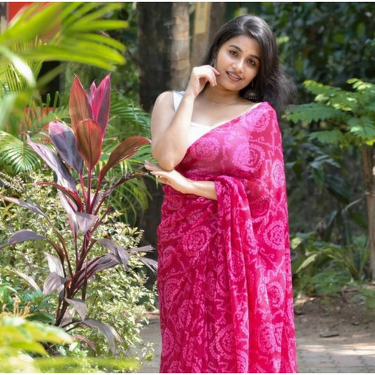Women's Georgette Printed Saree With Unstitched Blouse 5.5Mtr | POPNOVA