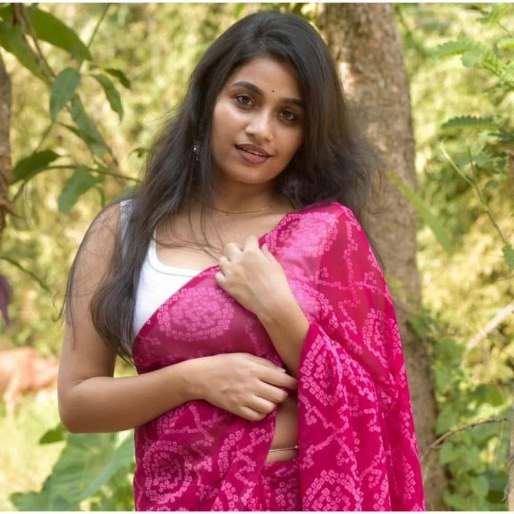Women's Georgette Printed Saree With Unstitched Blouse 5.5 Mtr (Pink)