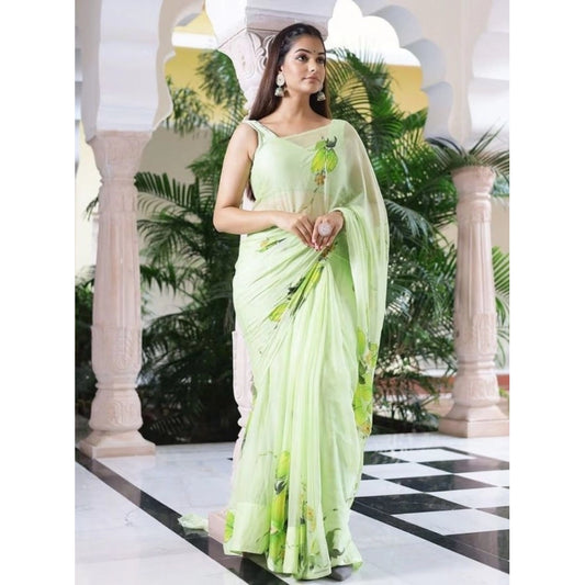 Women's Linen Printed Saree With Unstitched Blouse 5.5Mtr | POPNOVA