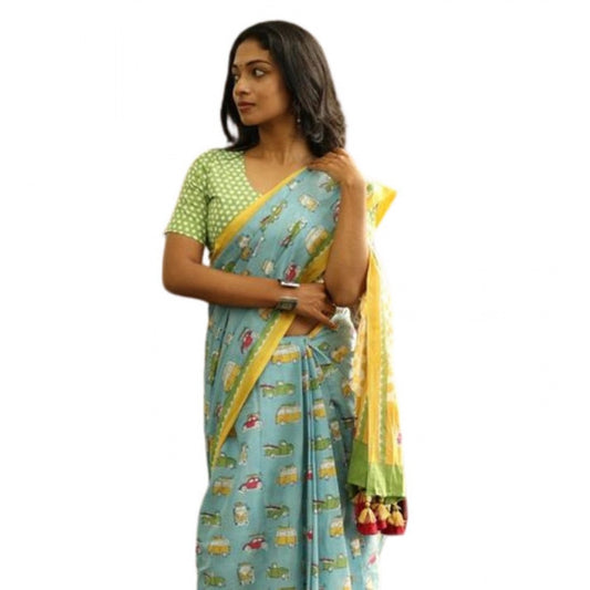 Women's Linen Printed Saree With Unstitched Blouse 5.5Mtr | POPNOVA