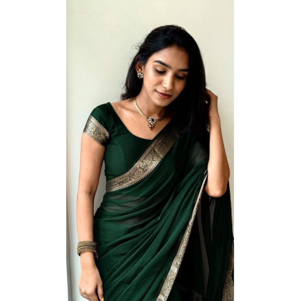 Women's Vichitra Silk Printed Saree With Unstitched Blouse 5.5 Mtr (Green)