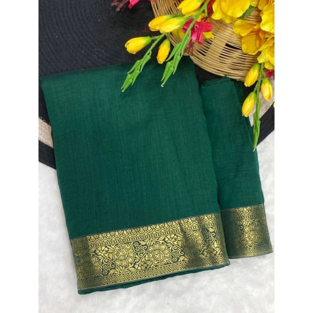 Women's Vichitra Silk Printed Saree With Unstitched Blouse 5.5 Mtr (Green)