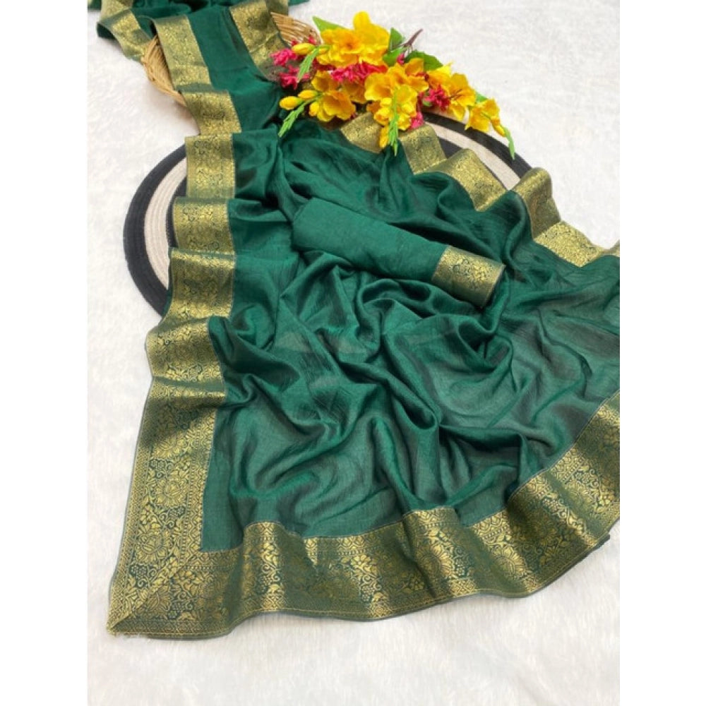 Women's Vichitra Silk Printed Saree With Unstitched Blouse 5.5 Mtr (Green)