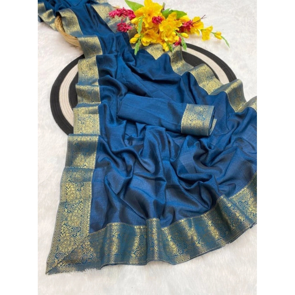 Women's Vichitra Silk Printed Saree With Unstitched Blouse 5.5 Mtr (Rama)