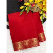 Women's Vichitra Silk Printed Saree With Unstitched Blouse 5.5 Mtr (Red)