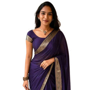 Women's Vichitra Silk Printed Saree With Unstitched Blouse 5.5 Mtr (Purple)