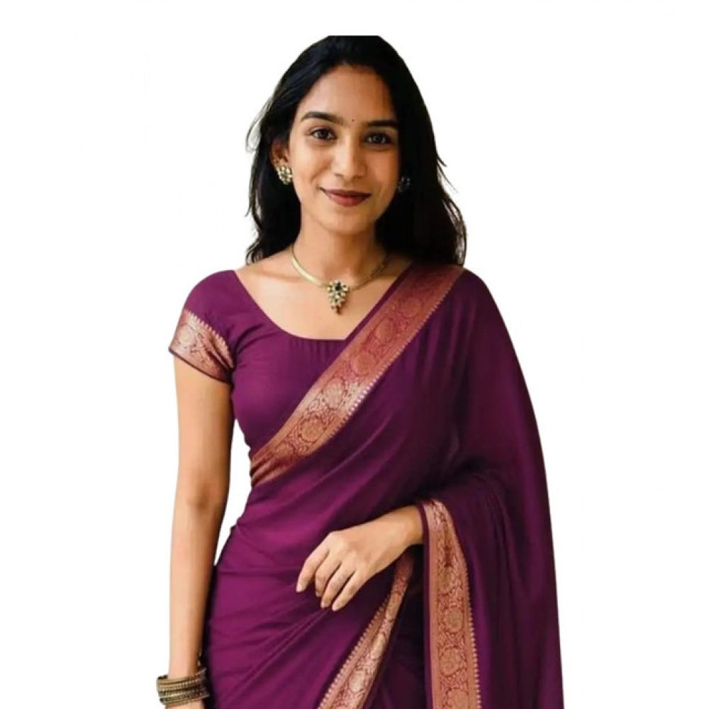Women's Vichitra Silk Printed Saree With Unstitched Blouse 5.5 Mtr (Wine)