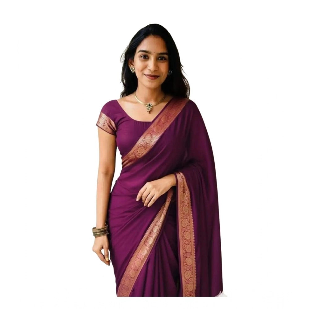 Women's Vichitra Silk Printed Saree With Unstitched Blouse 5.5 Mtr (Wine)